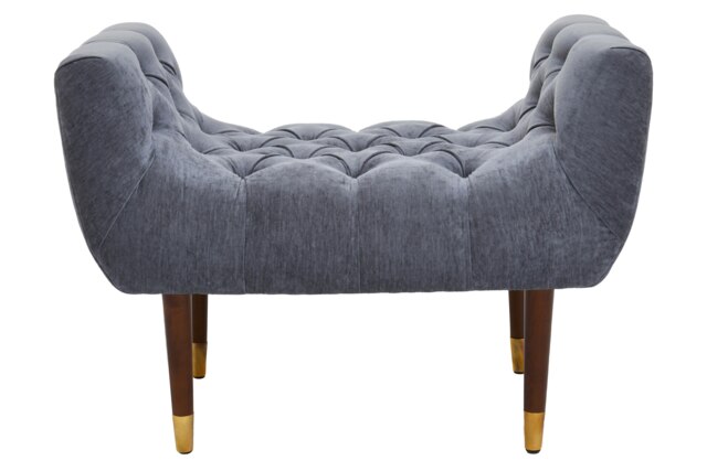 Classic Grey Chenille Stool,Decorative Wooden Seat,Metallic Gold Finished Lounge Seat With Pointed Feet Grey