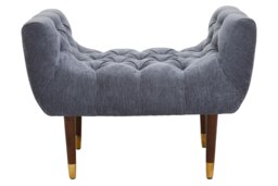 Classic Grey Chenille Stool,Decorative Wooden Seat,Metallic Gold Finished Lounge Seat With Pointed Feet Grey