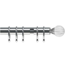 35mm Fixed Length Metal Curtain Pole Set Chrome Segmented Ball Finial 230cm Silver Silver