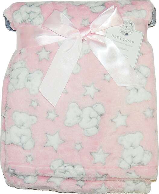 Baby Girl Soft Fleece Wrap Blanket Pram Cot Crib Moses Basket Pink Teddy
