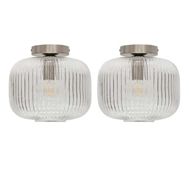 Set of 2 Batley Large - Clear Ribbed Glass Satin Nickel Ceiling Lights
