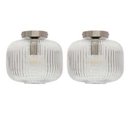 Set of 2 Batley Large - Clear Ribbed Glass Satin Nickel Ceiling Lights