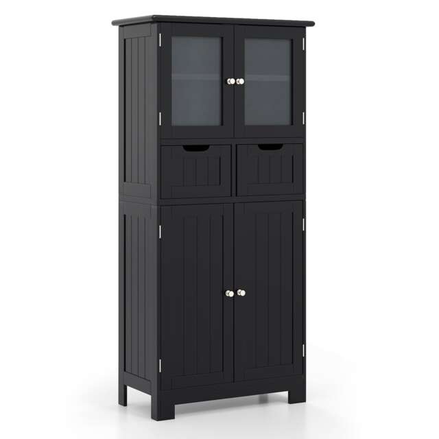 COSTWAY Bathroom Storage Cabinet Freestanding Floor Cabinet-Black