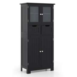 COSTWAY Bathroom Storage Cabinet Freestanding Floor Cabinet-Black