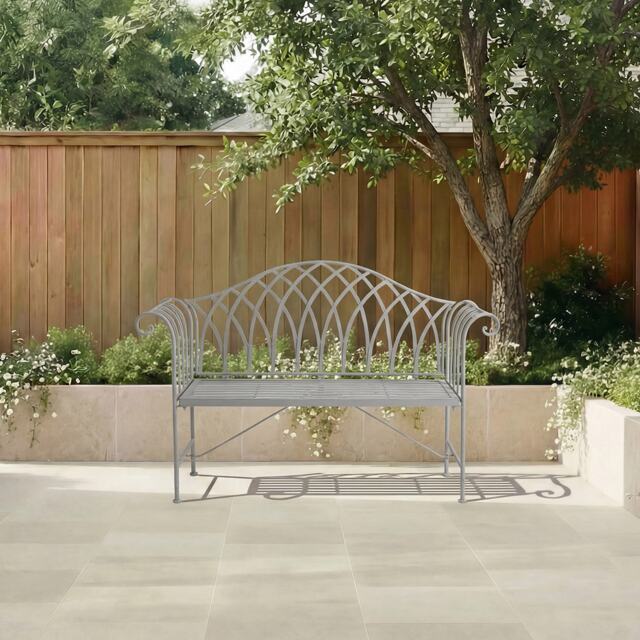 Charles Bentley Decorative Wrought Iron Outdoor Rustic Bench - Grey