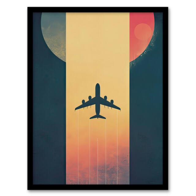 Retro Futurism Travel Planet Home Decor Black Framed Wall Art Print A4