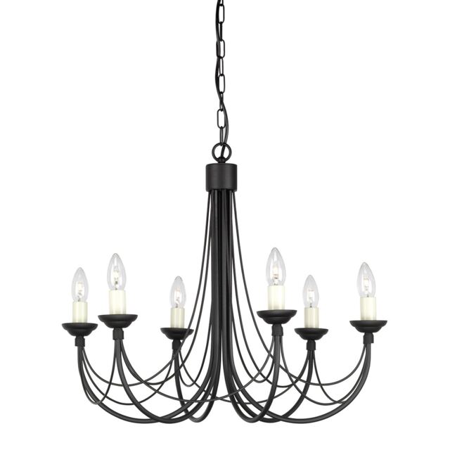 Carisbrooke 6 Light Multi Arm Chandelier Black Finish - Glass Shades Not Included, E14