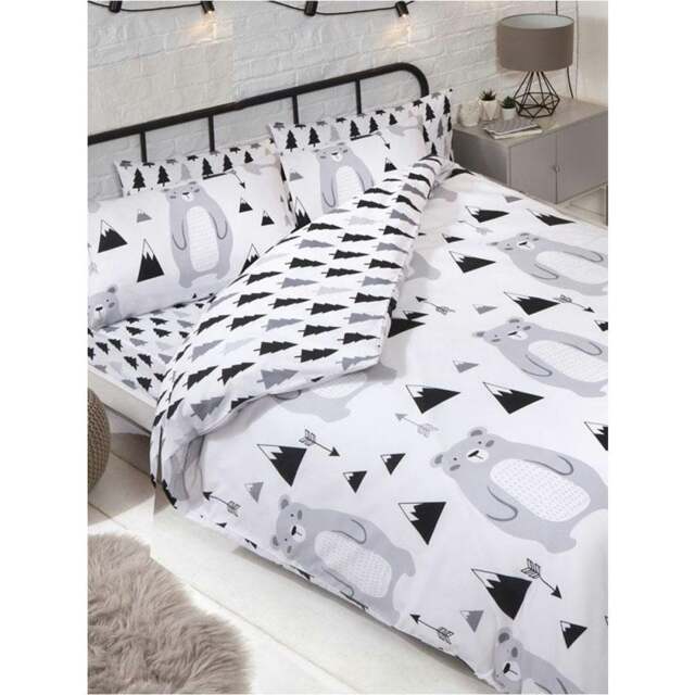 PriceRightHome Scandi Bear Duvet Cover Set - Grey/Black/White - Junior Grey Toddler