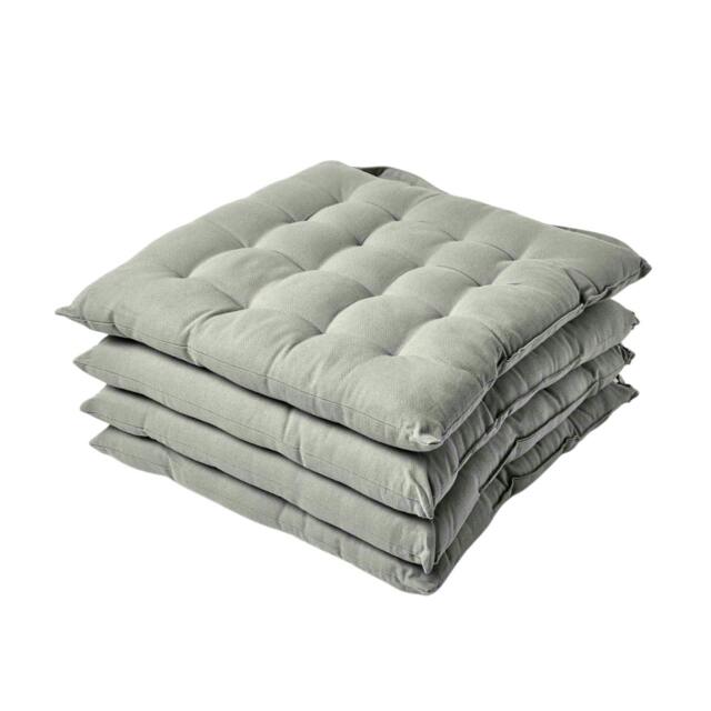 Homescapes 4 x Seat Pads Luxury Cotton Indoor Outdoor Garden Dining Cushion Grey 40 x 40 cm 4
