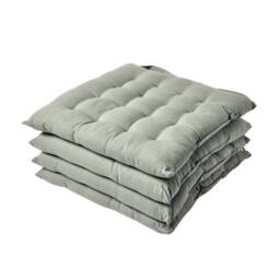 Homescapes 4 x Seat Pads Luxury Cotton Indoor Outdoor Garden Dining Cushion Grey 40 x 40 cm 4