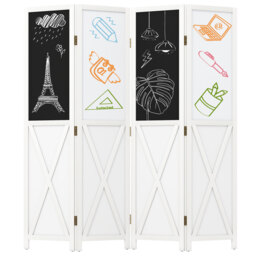 COSTWAY 4-Panel Room Divider with 2 Blackboards & 2 Whiteboards-White