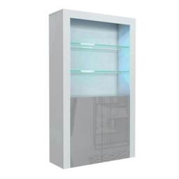 Display Cabinet 100cm Grey Gloss Doors White Matt Body Free LED White Grey