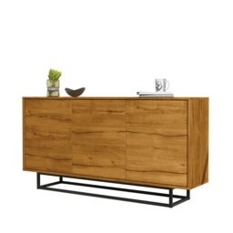 Sideboard 160cm Oak Matt Body & Doors – 3 Door Cabinet with Black Metal Legs Bronze 160