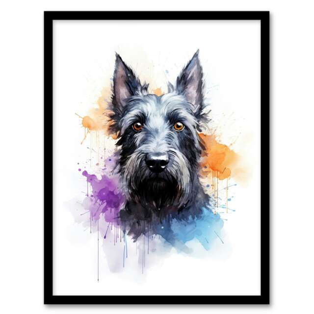 Scottish Terrier Lovers Gift Watercolour Pet Black Framed Wall Art Print A4