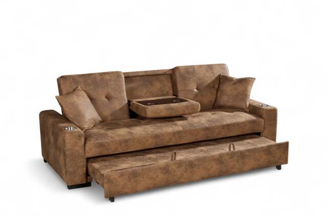 Faux Leather Suede Brown 3 Seater Sofabed CHARLES