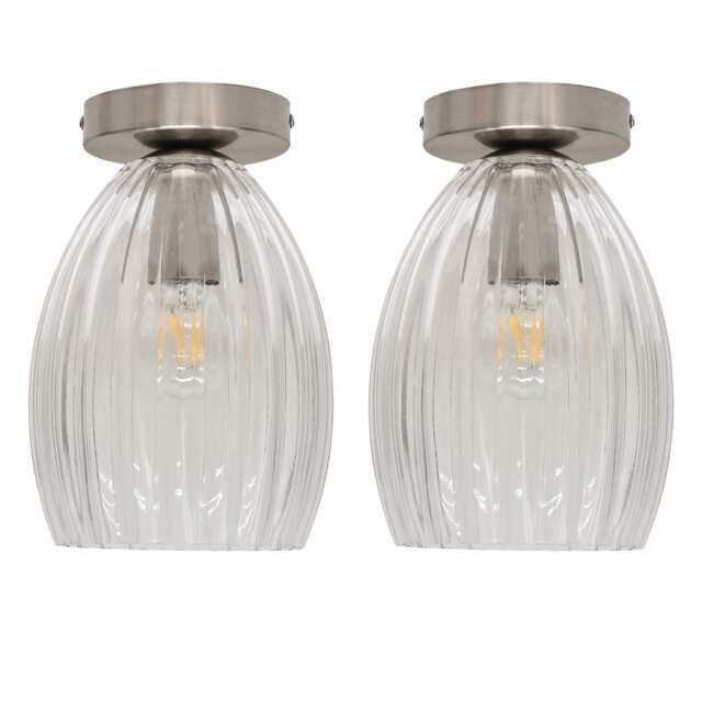 Set of 2 Birch - Fluted Glass Satin Nickel Ceiling Light Fittings