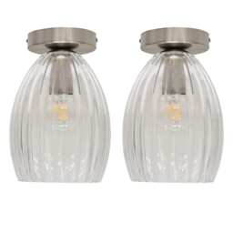 Set of 2 Birch - Fluted Glass Satin Nickel Ceiling Light Fittings