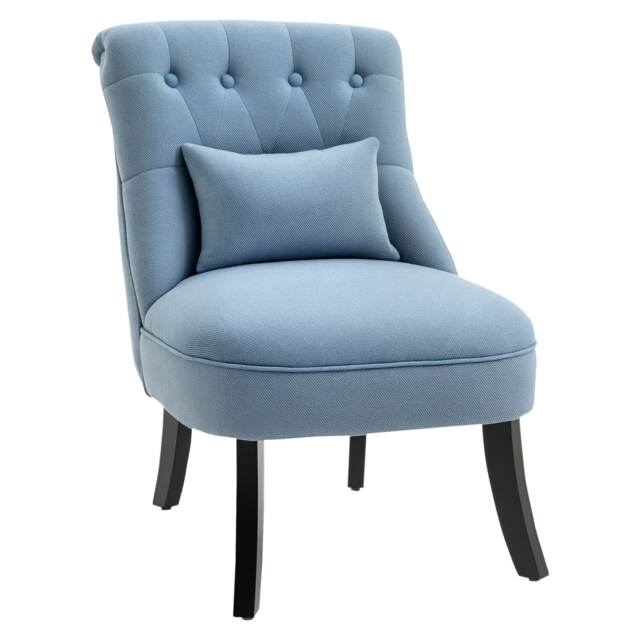 HOMCOM Fabric Armless Single Sofa Upholstered with Pillow Wood Leg Blue