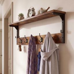 Levede Coat Rack Wall Mounted Shelf 7 Hooks Heavy Duty Entryway Storage Brown