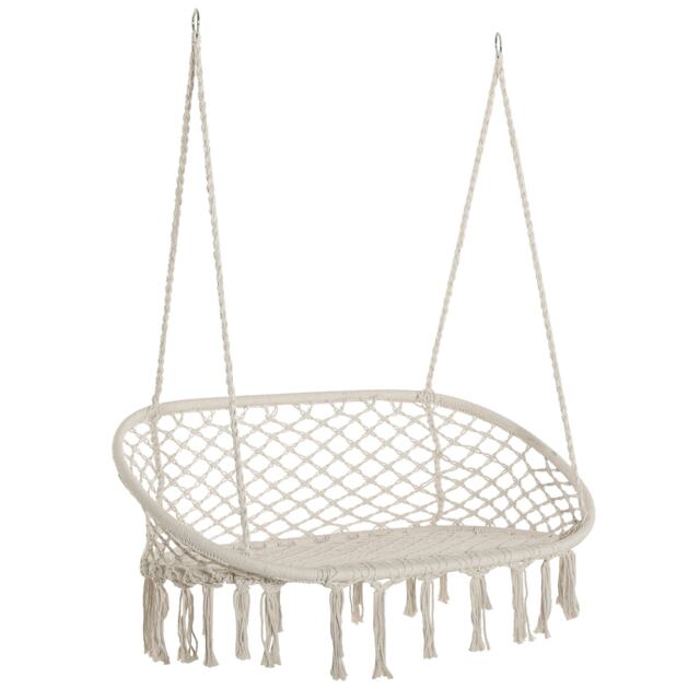 Outsunny Hanging Hammock Chair Macrame Seat for Patio Garden Yard Cream White Cream