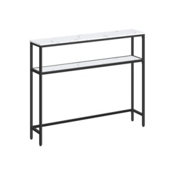 Industrial Slim Console Table With 2 Shelves Marble Effect White White