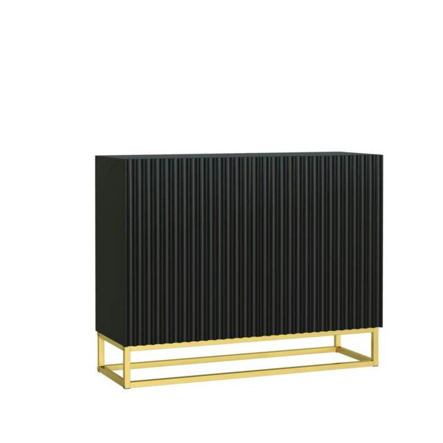 Black Sideboard 100cm Fluted Doors Gold Frame Modern Storage Cabinet Multi