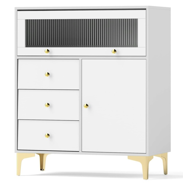 COSTWAY Chest of Drawers Storage Cabinet w/Pull-out Drawers Grey