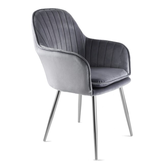 MUSE Chair Upholstered in Velvet Fabric with Silver Legs - Grey Grey One Size