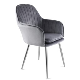 MUSE Chair Upholstered in Velvet Fabric with Silver Legs - Grey Grey One Size