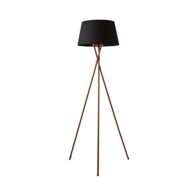 ValueLights Camden Copper Tripod Floor Lamp Black Taper Shade Black