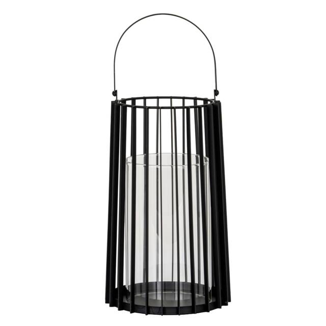 Hill Interiors Lynk Glass Lantern Candle Holder Black Black 40cm x 18cm x 18cm 1