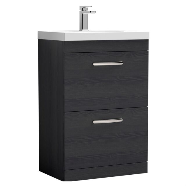 Balterley Millwich Contemporary 2 Drawer Floor Standing Vanity Unit with Thin Edge Basin, Charcoal Black, 600mm