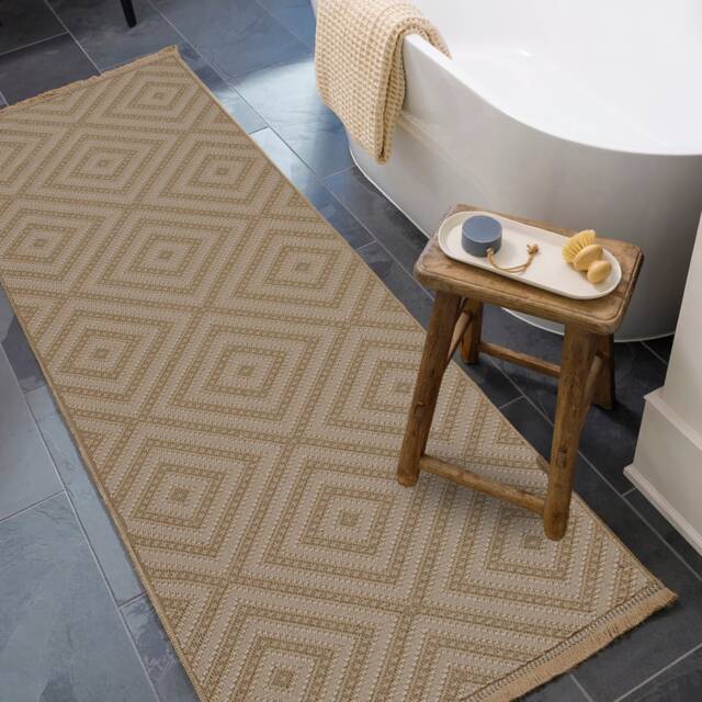 LIVABLISS Mystery-Washable Modern Jute Rug 79 x 220 cm Tan Beige Ivory