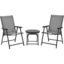 Yaheetech 3-Piece Outdoor Sling Chairs & Tempered Glass Table-Black&Grey Multi Black/Grey