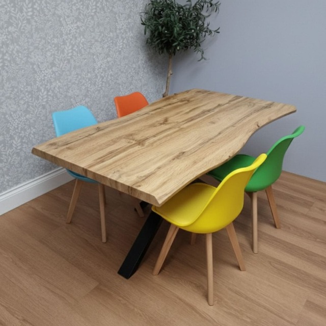 Modern Dining Set with 4 Mix colour Tulip Plastic Chairs with Seats Furniture