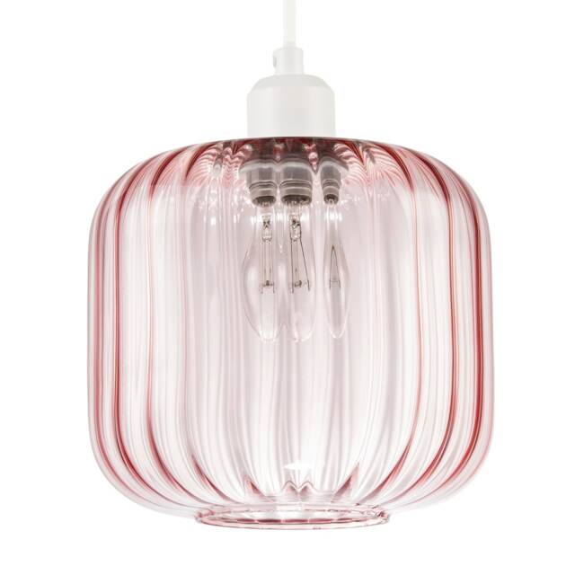 Contemporary Soft Pink Glass Wide Ribbed Square Pendant Light Shade