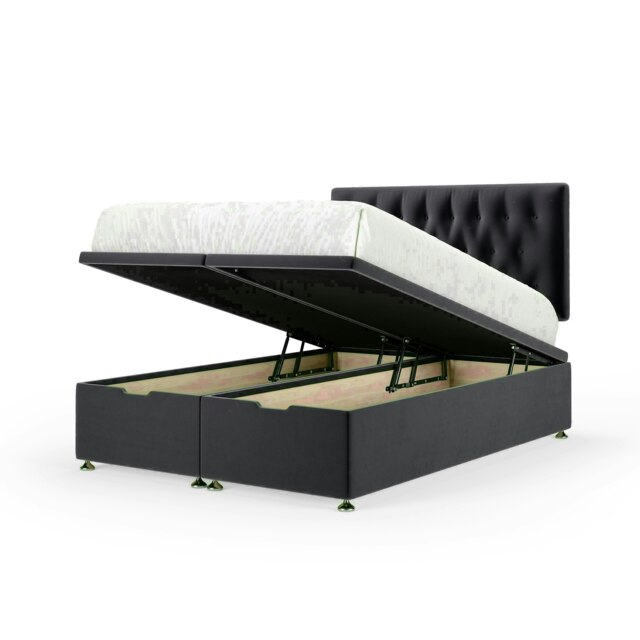 Graphite Plush Velvet Ottoman Base and Lona Headboard King Size Multi