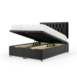 Graphite Plush Velvet Ottoman Base and Lona Headboard King Size Multi