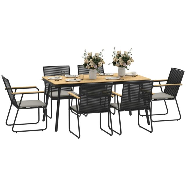 Outsunny 6 Seater Garden Dining Set with Cushions Rattan Backrest, Grey