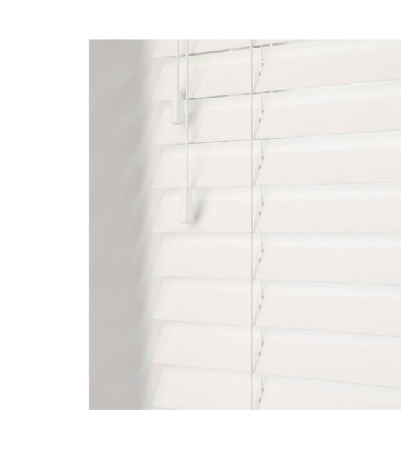 90cm Ultra White Gloss Wooden Venetian Blinds With Strings (130cm drop) White White