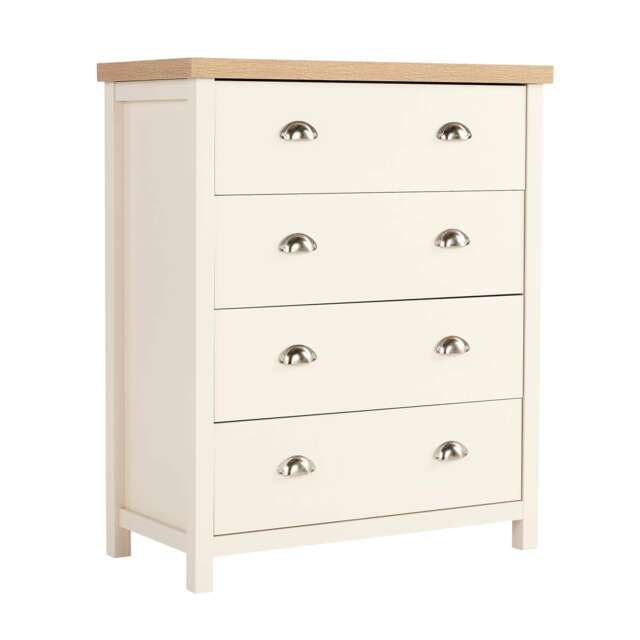 Chest of Drawers Oak Top Metal Handles Bedroom Storage Furniture White