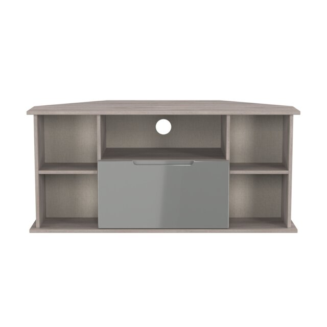 Lucca Corner TV Stand in Grey Gloss & Grey Oak (Ready Assembled) Grey Grey Gloss & Grey Oak