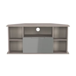 Lucca Corner TV Stand in Grey Gloss & Grey Oak (Ready Assembled) Grey Grey Gloss & Grey Oak