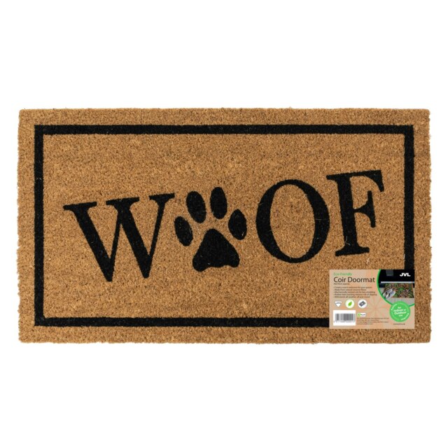 JVL Latex Backed Coir Entrance Doormat, 40x70cm - Woof