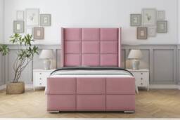 "Sloomy Beaumont Pink Plush Bed Frame With 50"" Upholstered Wingback Headboard 3' Single"