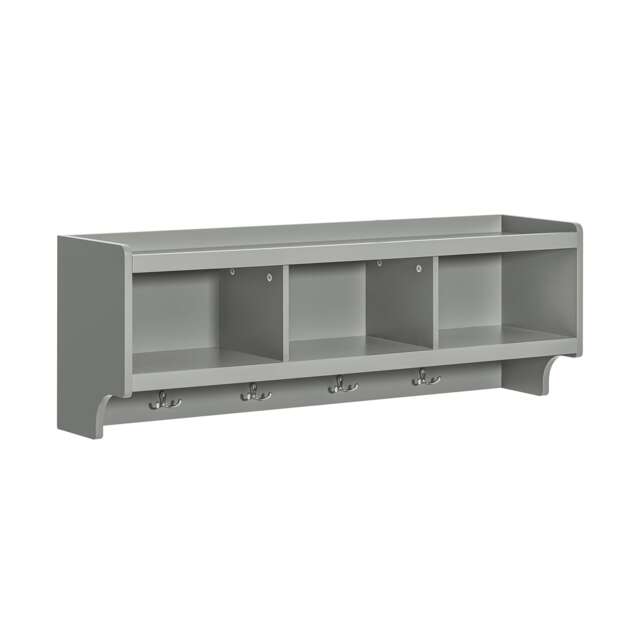 SoBuy FHK28-HG, Wall Storage Cabinet with 3 Compartments & 4 Hooks Grey Gray