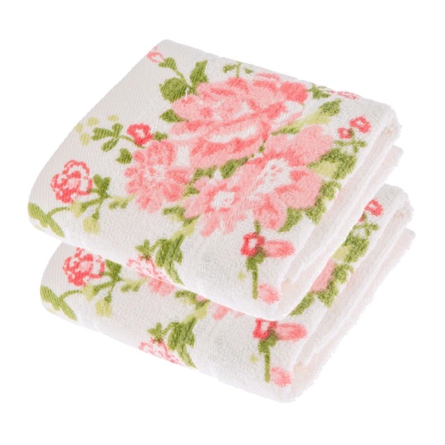 Homescapes Floral Printed Cream Face Cloth 100% Cotton, Set of 2
