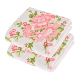 Homescapes Floral Printed Cream Face Cloth 100% Cotton, Set of 2