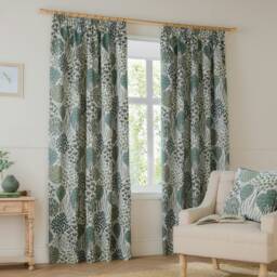 Wylder Ophelia Jacquard Floral Room Darkening Pencil Pleat Curtains Green