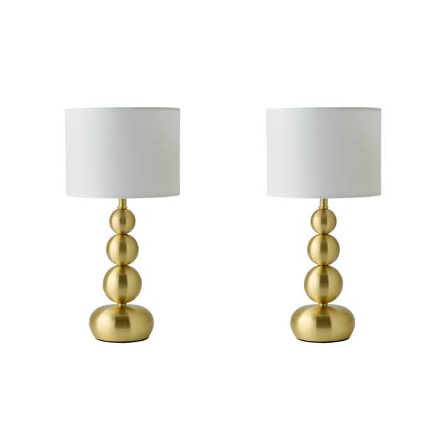 ValueLights Marissa Pair of Brushed Gold Stacked Ball Table Lamp Light and Bulbs